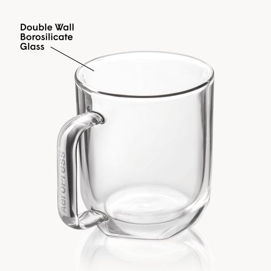 AeroPress Double Wall Glass Coffee Mug - 2 Pack - Coffee Drinkware for Home and Travel