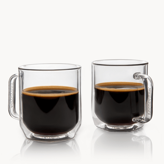 AeroPress Double Wall Glass Coffee Mug - 2 Pack - Coffee Drinkware for Home and Travel