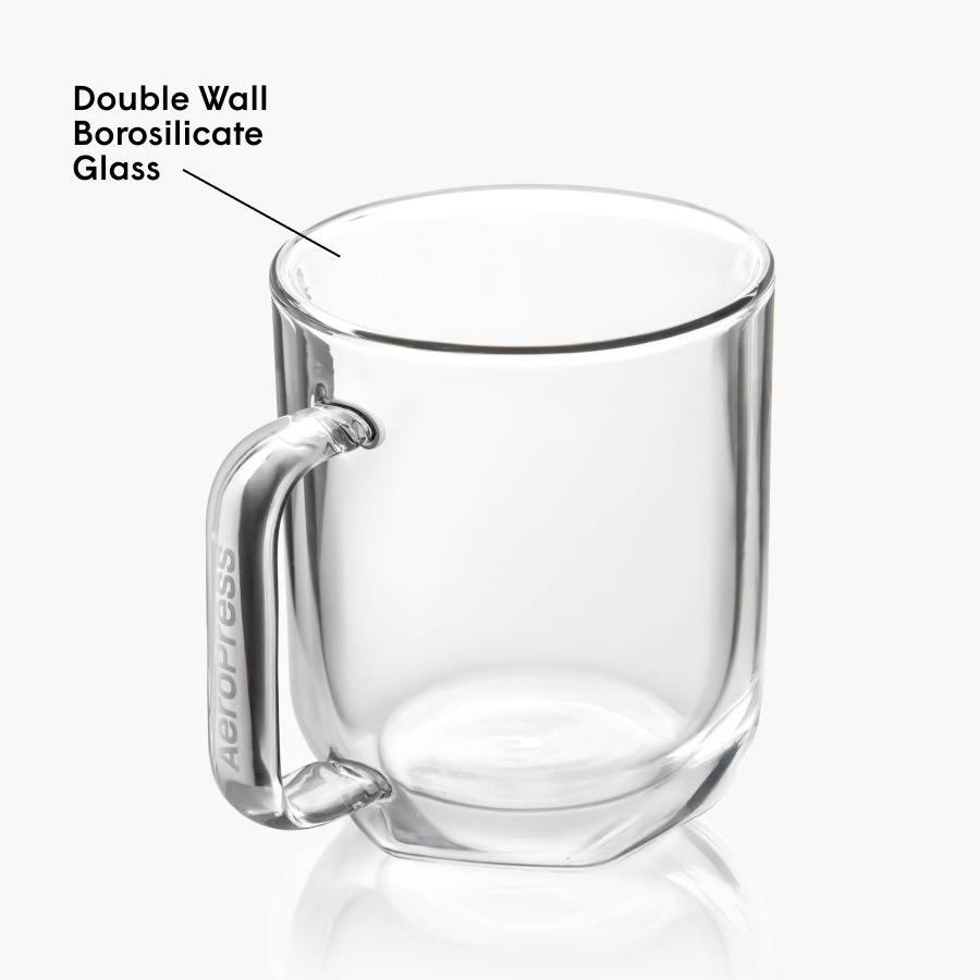 AeroPress Double Wall Glass Coffee Mug - 2 Pack - Coffee Drinkware for Home and Travel